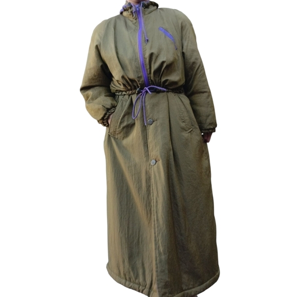 Vintage Elements Green Purple Trench Coat Size S/M - Picture 2 of 5